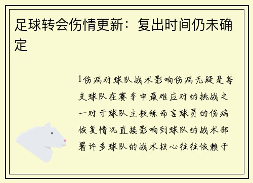 足球转会伤情更新：复出时间仍未确定