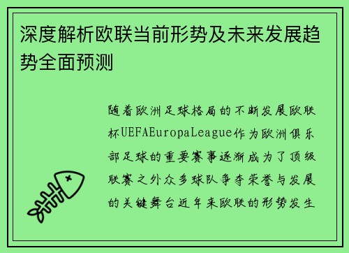 深度解析欧联当前形势及未来发展趋势全面预测